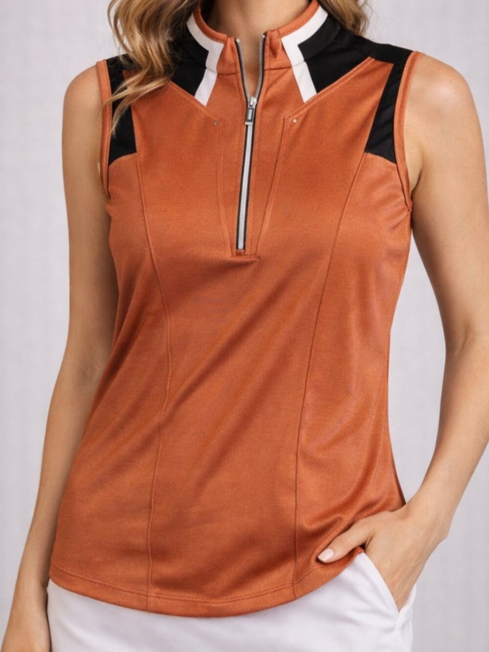 DKNY copper coloured sleeveless sports shirt, golf, tennis, pickle ball, sz M,